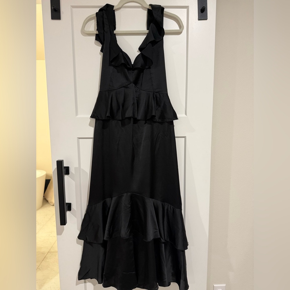 Show me your mumu Reese Ruffle dress in black luxe satin